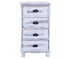 Rebecca SRL Commode Table de Chevet 4 Tiroirs Bois Blanc Vintage Retro Chambre Salle de Bain (Cod. 534CF)