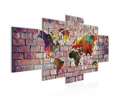 Tableau decoration murale Mur de pierre carte du monde 200 x 100 cm - XXL Impression sur Toile Salon Appartment 5 Parties - prÃªt Ã accrocher - 106951c