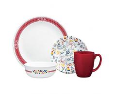 Corelle 3971 Prairie Garden Service de table 16 piÃ¨ces pour 4 personnes en verre rÃ©sistant aux Ã©clats et Ã la casse Rouge