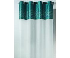 Home Maison HM6998299 Voilage avec Parement Haut Chevron Jacquard Polyester Pétrole 140 x 240 cm