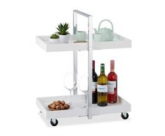 Relaxdays 10024953 Chariot de service 2 étages, Table roulante, chrome, roulettes 360°, Desserte, 75 x 60 x 34cm, argent blanc, MDF, acier, 75 x 60 x 34 cm