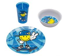 Zakdesigns 6705-0391 Smiley Kid Vaisselle MÃ©lamine Bleu 45 x 35 x 25 cm Set de 3