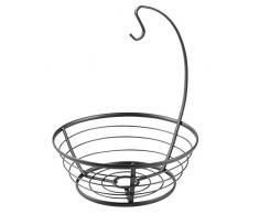 InterDesign Axis corbeille à fruits avec crochet banane, bol à fruits avec accroche banane en fil métal, noir mat