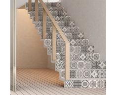 Stickers adhÃ©sifs escalier carrelages | Sticker Autocollant contremarche Carreaux de ciment â Stickers contremarche carrelages | Escalier carreaux de ciment adhÃ©sif - azulejos â 15 x 105 cm - 6 bandes