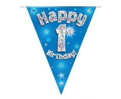 Eleganza Happy 1st Birthday Guirlande de fanions Bleu 10 x 10 x 1 cm