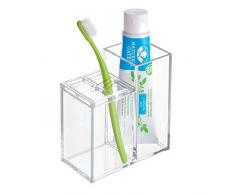iDesign porte brosse à dent, rangement salle de bain en plastique pour 4 brosses à dents et dentifrice, support brosse à dents pratique pour le lavabo ou le placard, transparent