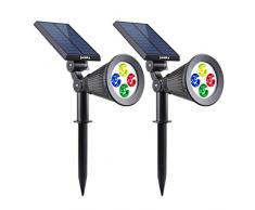 Lumisky SPIKY C34 X2 Set de 2 Projecteur Spot Solaire 4 LED Extérieur Etanche Lumière 2-en-1, Plastique, Intégré, 1,5 W, Rgb, 29 x 9,5 x 34 cm