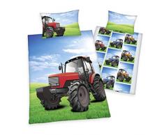 Herding YOUNG COLLECTION Parure de Lit Réversible, Tracteur, Housse de Couette 160 x 210 cm, Taie dOreiller 65 x 100 cm, Coton/Renforcé