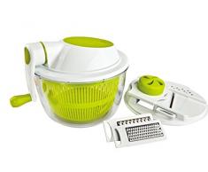 Metaltex 96008210080 Lot râpes + essoreuse à Salade + passoire, Plastique, Blanc/Vert, Diamètre : 24,5 cm