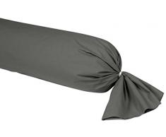 Vent du sud Manoir Taie de Traversin Unie en Coton Percale Anthracite 190 x 43 cm