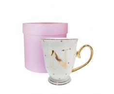 Bombay Duck â Tasse 13 x 13 x 12 cm avec Lettre de lâAlphabet Effet métallisé et Pois Lilas, Porcelaine, Blanc, 13x13x12 cm