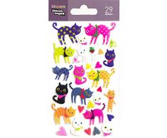 NOUVELLES IMAGES 75007508 Chats & CÅurs Ensemble DE 29 Mini Stickers Finition MatiÃ¨re Epoxy Multicolore 14.49 x 7.8 x 0.1 cm