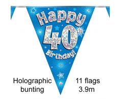 Eleganza 40Ã¨me Anniversaire fanions, Foil, Bleu, 10Â x 10Â x 1Â cm