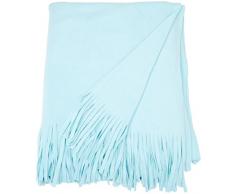Comptoir du Linge Plaid Polaire Ã Franges Polyester Lagune 200 x 150 cm