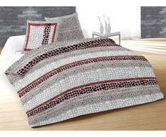 Soleil docre Parure Housse de Couette Coton 57 Fils 240x220 cm Nature Rouge