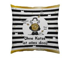 Sheepworld 45992 Coussin en Coton Motif Chat ist Alles Doof Noir/Blanc/dorÃ© 30 x 30 cm