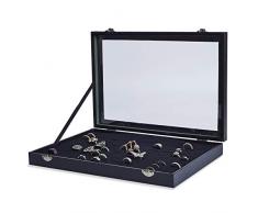 AKORD 100 Bague Boîte présentoir à Bijoux en Velours étui Support Support de Plateau de Rangement Organiseur, Bois, Noir, 35.5 x 24.5 x 4.5 cm