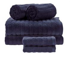 iDesign Ensemble Serviettes de Bain avec accroches (Lot de 6), Serviettes 100% Coton au Design rayé, Set de 2 draps de Bain, 2 Serviettes et 2 essuie-Mains, Bleu Marine