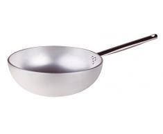 Pentole Agnelli Wok rayonnant, avec Fonds évasée, en Aluminium, avec Manche Tubulaire en Acier Inoxydable, Argent 32 cm Argent