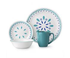 Corelle 3320 Santorin Ciel 16 pièces de vaisselle, Bleu, turquoise,