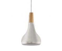 Eglo Lampe suspension Littleton 1 ampoule moderne moderne en acier et bois Argenté brossé Marron E27 Suspension à 18 cm Argent brossé.