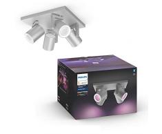 Philips Hue White & Color Ambiance Spot Argenta x4 carré Aluminium Compatible Bluetooth, Fonctionne avec Alexa