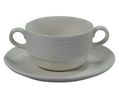 H&H H & H 4352564Â Tasse pour Bouillon avec Assiette, en Porcelaine - Beige
