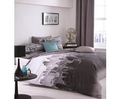 Catherine Lansfield Cityscape-Housse de Couette et taie doreiller 180 x 220 cm + 50 x 125 cm Gris