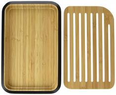 PEBBLY - NBA101 - Petite planche Ã pain en bambou noire avec grille amovible - MatÃ©riau naturel et rÃ©sistant