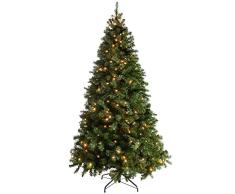 WeRChristmas Sapin de Noël Lumineux Multifonction à LED Blanc Chaud 8 réglages Branches articulées Faciles à Monter Vert émeraude, Vert, 7 ft
