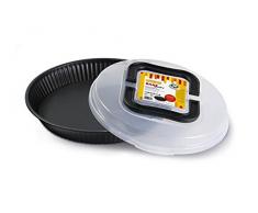 Guardini Bake Away, Moule à tarte de 28 cm avec couvercle de transport, en acier avec revêtement anti-adhérent, couleur noire