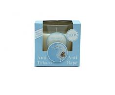 Ambientair. Bougie parfumée antitabac. Bougie parfumée à la cire végétale et au parfum naturel dune durée estimée à 30 heures. Profitez de laromathérapie chez vous grâce à cette bougie dans un verre de cristal.