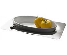 Bugatti 22-200 Acqua Plateau ou Plat au Four Acier INOX/Porcelaine Blanc 35 x 21 x 7 cm
