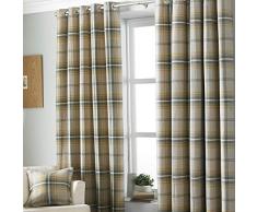 Riva Paoletti Aviemore Paire de Rideaux Ã Åillets Ã Åillets Gris Motif Ã©cossais Heritage Effet Laine, Polyester, Ochre Yellow, 66 x 54 (168 x 137cm)