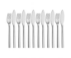 WMF 1291506046 Set de 12 Couverts Ã Poisson, Acier Inoxydable, Argent, 37,6 x 22,6 x 2,7 cm