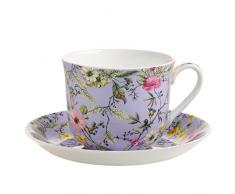 Maxwell & Williams wk11300Â Kilburn Petit DÃ©jeuner Tasse avec Soucoupe, Bloom dhiver, boÃ®te Cadeau, Porcelaine, Violet/Multicolore, 2Â unitÃ©s
