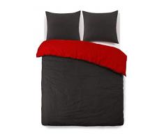 Vision Bicolore Housse de Couette Flanelle, Coton, Anthracite et Rouge, x_200_cm