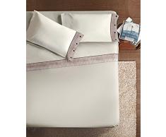 Complet lit Naturel 100% Pur Coton Couleur Beige 240x300 cm. Bord rayé