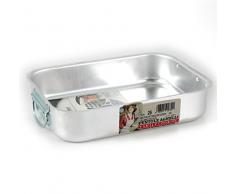 Pentole Agnelli Plat à rôtir de Forme rectangulaire à Coins Ronds, sans Couvercle, en Aluminium BLTF, Finition Mat, argenté. 35x26 cm Argent