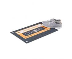 Relaxdays Paillasson tapis dâentrée cassette audio rétro vintage couloir PVC antidérapant 40 x 60 cm, noir/orange