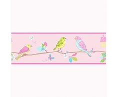 DECORLINE Frise de Papier Peint Vintage avec Oiseaux Hoopla Rose