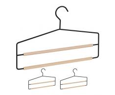 Relaxdays 10029424_46 Pantalon, Set 3, Gain de Place, Multiple, Deux traverses en Bois, Cintre Ã Jupes, mÃ©tal, Noir, Fer, Lot de 3