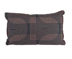 Present Time PT2809BK Coussin Rectangulaire Motif Retro Grille Coton Noir 50 x 30 x 10 cm