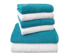 Dyckhoff 0410996430 Set de serviettes Brillant qualité 550 g / m², 6 parties, blanc / turquoise