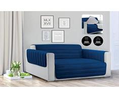 Waterproof Trendy housse de canapé matelassé Bleu foncé/Gris clair, 2 places