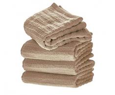 iDesign Ribbed Ensemble (Lot de 4), Petits draps de Bain rayés en Coton, Serviettes de Toilette Douces et absorbantes avec accroches pour lavabo ou WC invités, Beige, 71,1 cm x 40,6 cm x 0,3 cm pièce
