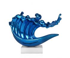 Arte Dal Mondo D6046HU Vague Statue Sculpture Moderne en rÃ©sine dÃ©corÃ©e Ã la Feuille mÃ©tallique Bleue, 46x60x18 cm