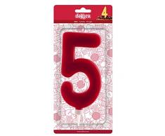 Dekora 345282 Bougie dAnniversaire Géante Numéro 5 de Couleur Rouge Cire, 15 cm