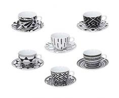Tognana ME085015582 Lot de 6 tasses à café avec soucoupes CC110 Mandala Noir, Porcelaine