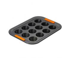 Le Creuset Moule à 12 Mini-Muffins Anti-Adhérent (à 4,5 cm), sans PFOA, Résistant au Levain, En Acier Siliconé, Anthracite/Orange